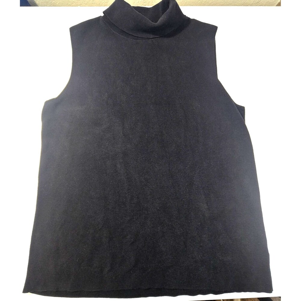 Talbots Sweater Womens Size XL  Black Sleeveless Turtleneck Pullover Ribbed Knit